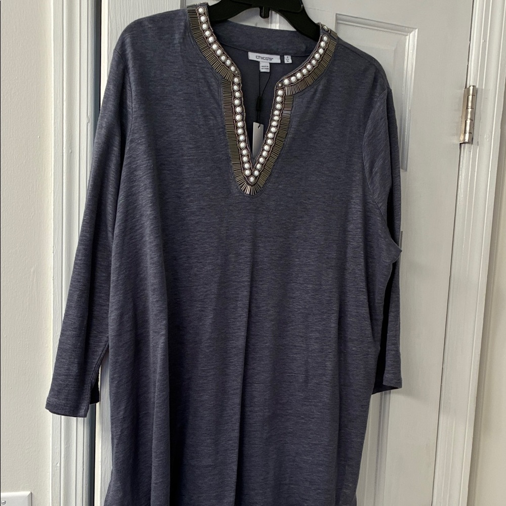 Chico's Dark Blue Tunic with Silver Accents